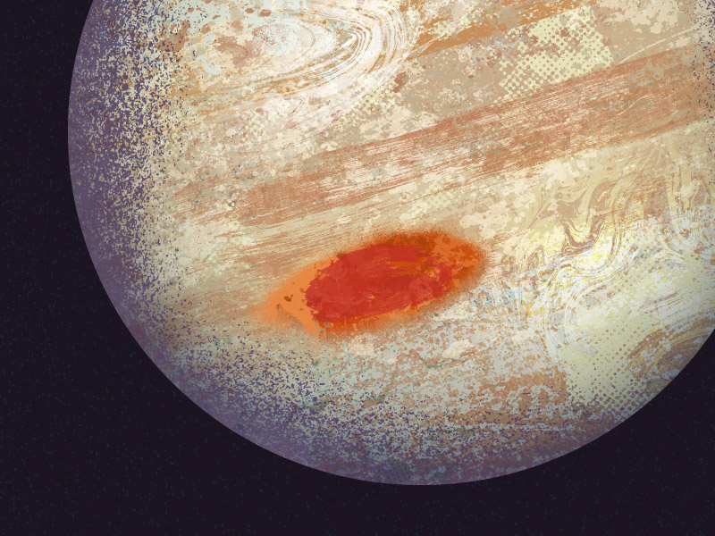 Grimy illustration of the massive planet Jupiter