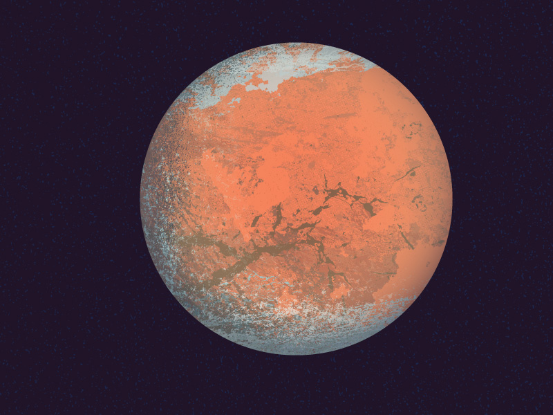 Vibrant illustration of the rusty planet Mars