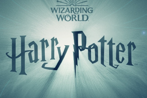 a supernova exploding behind the Harry Potter logo symbolizing a patronus charm